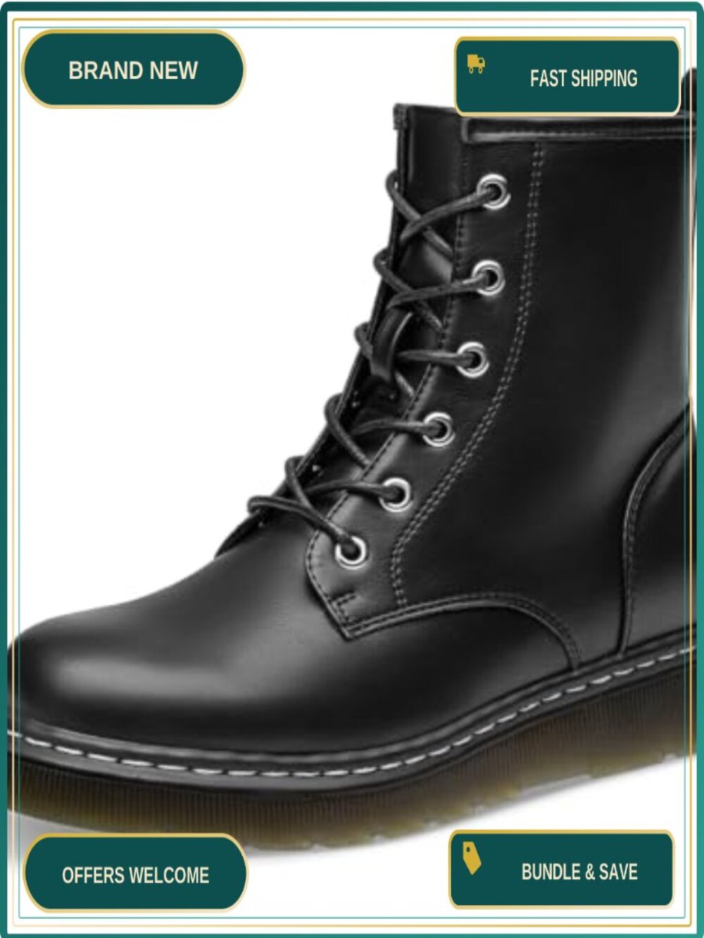 Women's Lace-Up Low Platform Combat Ankle Boots Faux Leather